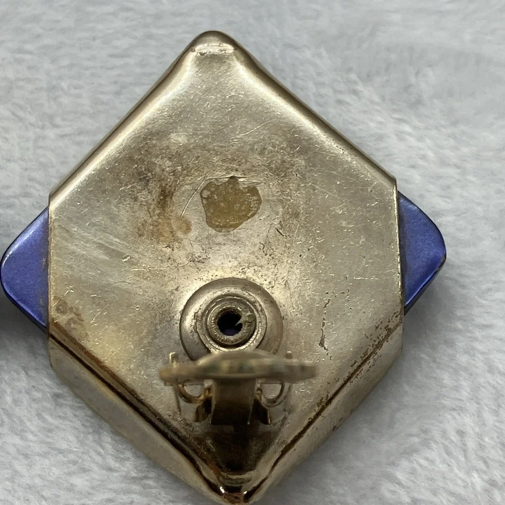 Vtg. 50's Thermoset Moonglow Blue Lucite Clip On‎ Gold Tone Earrings MCM